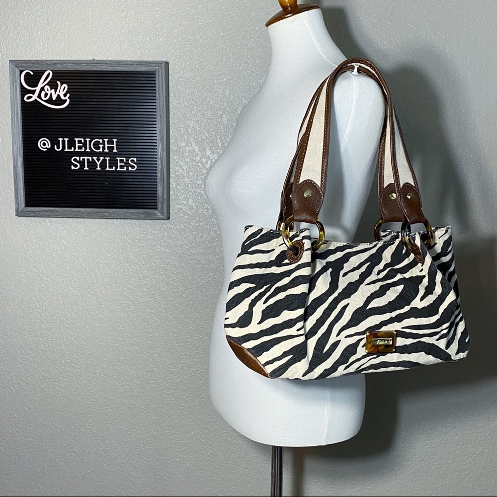 Relic Black White Zebra Print Canvas Shoulder Bag
